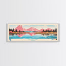 Calling Lake Alberta Framed Canvas Print, Midcentury Modern Panoramic Wall Art, Living Room Decor, Pop Art, Travel Poster Art, Scenic Nature Painting
