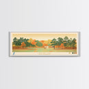 Canobie Lake New Hamphire Framed Canvas Print, Midcentury Modern Panoramic Wall Art, Living Room Decor, Pop Art, Travel Poster Art, Scenic Nature Painting