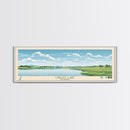 Carter Lake Nebraska Framed Canvas Print, Midcentury Modern Panoramic Wall Art, Living Room Decor, Pop Art, Travel Poster Art, Scenic Nature Painting, Lake House Decor
