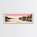 Churchill Lake Saskatchewan Framed Canvas Print, Midcentury Modern Panoramic Wall Art, Living Room Decor, Pop Art, Travel Poster Art, Scenic Nature Painting, Lake House Decor