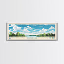 Crooked Lake Michigan Framed Canvas Print, Pop Art Panoramic Travel Poster, Midcentury Modern, Wall Art, Scenic Nature Painting, Bedroom Decor, Living Room Art