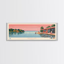 Dallas Lake Indiana Framed Canvas Print, Midcentury Modern Panoramic Wall Art, Bedroom Decor, Pop Art, Travel Poster Art, Scenic Nature Painting