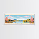 Highland Lake Connecticut Framed Canvas Print, Panoramic Art, Midcentury Modern, Pop Art, Lake House Decor, Travel Poster, Living Room Art