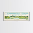 Lake Ashmere Massachusetts Framed Canvas Print, Panoramic Art, Midcentury Modern, Pop Art, Living Room Wall Art, Travel Poster, Lake House Decor