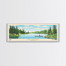 Lake Minocqua Wisconsin Framed Canvas Print, Panoramic Wall Art, Midcentury Modern, Pop Art, Living Room Decor, Travel Poster