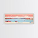 Lake Sakakawea North Dakota Framed Canvas Print, Panoramic Wall Art, Midcentury Modern, Pop Art, Living Room Decor, Travel Poster, Lake House Art