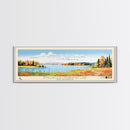 Smallwood Michikamau Lake, New Brunswick Framed Canvas Print, Lake House Art, Midcentury Modern Decor, Pop Art, Travel Poster, Living Room Wall Art