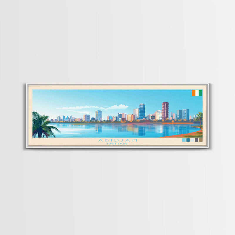 Abidjan, Ivory Coast Panoramic Travel Poster Canvas Print, Abidjan, Ivory Coast Painting, Ivory Coast Art, Abidjan Travel Art, Guest Room Painting