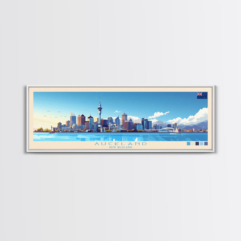 Auckland, New Zealand Panoramic Travel Poster Canvas Print, Auckland, New Zealand Painting, New Zealand Art, Auckland Travel Art, Guest Room Painting