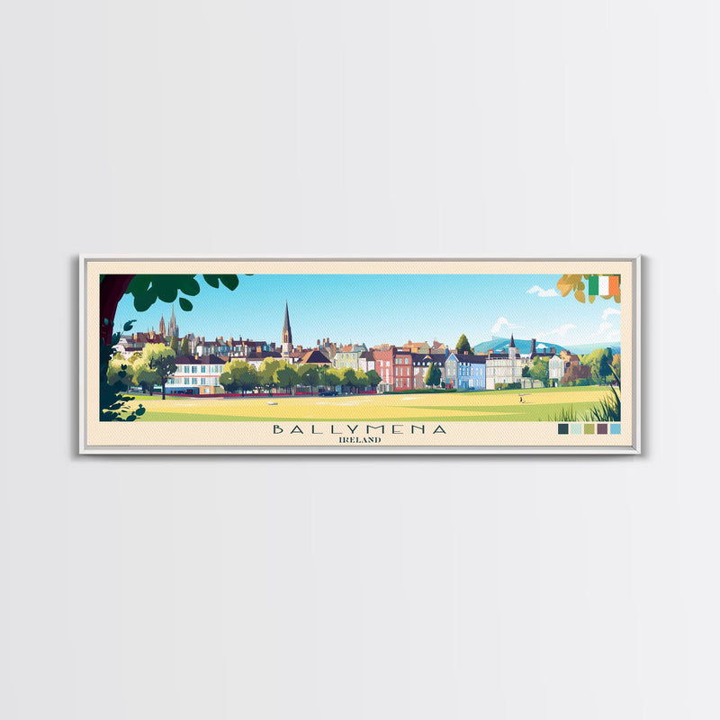 Ballymena, Ireland Travel Poster Panoramic Canvas Print, Ballymena, Ireland Painting, Ireland Art, Ballymena Travel Art, Guest Room Painting