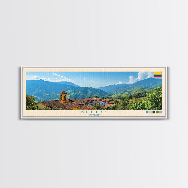 Bello, Colombia Panoramic Travel Poster Canvas Print, Bello, Colombia Painting, Colombia Art, Bello Panoramic Travel Art, Travel Painting