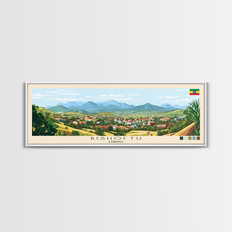 Bishoftu, Ethiopia Panoramic Travel Poster Canvas Print, Bishoftu, Ethiopia Painting, Ethiopia Art, Bishoftu Panoramic Travel Art, Travel Painting