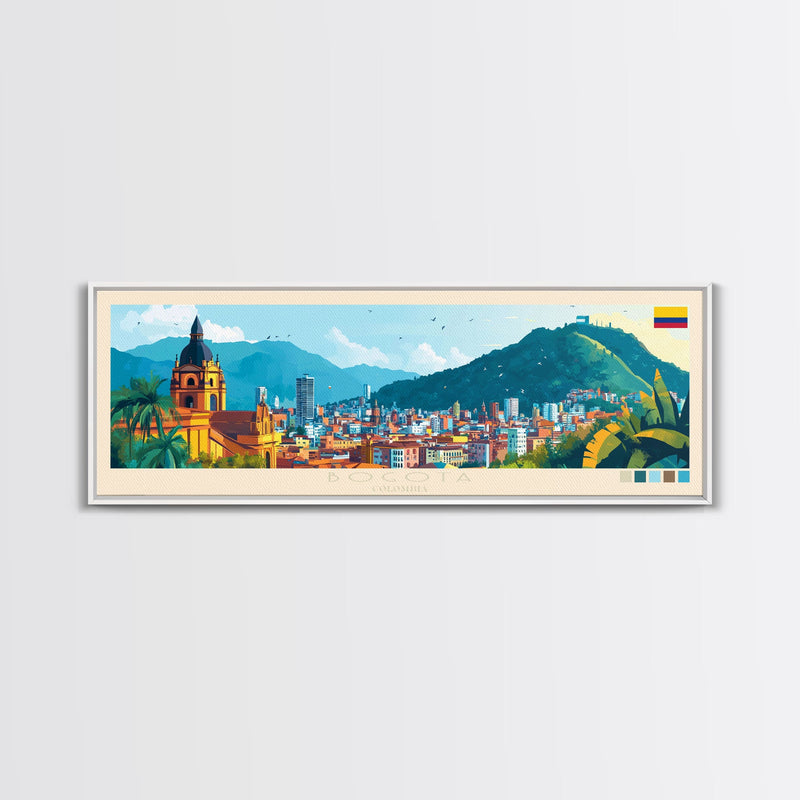 Bogota, Colombia Travel Poster Panoramic Canvas Print, Bogota, Colombia Painting, Colombia Art, Bogota Travel Art, Guest Room Painting