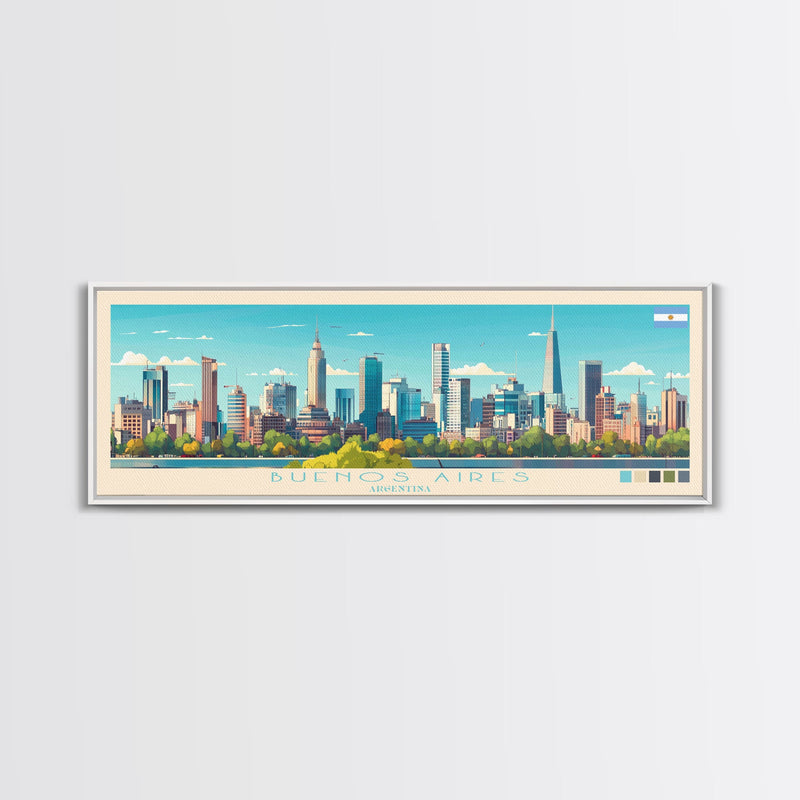 Buenos Aires, Argentina Panoramic Travel Poster Canvas Print, Buenos Aires, Argentina Painting, Argentina Art, Buenos Aires Panoramic Travel Art, Travel Painting