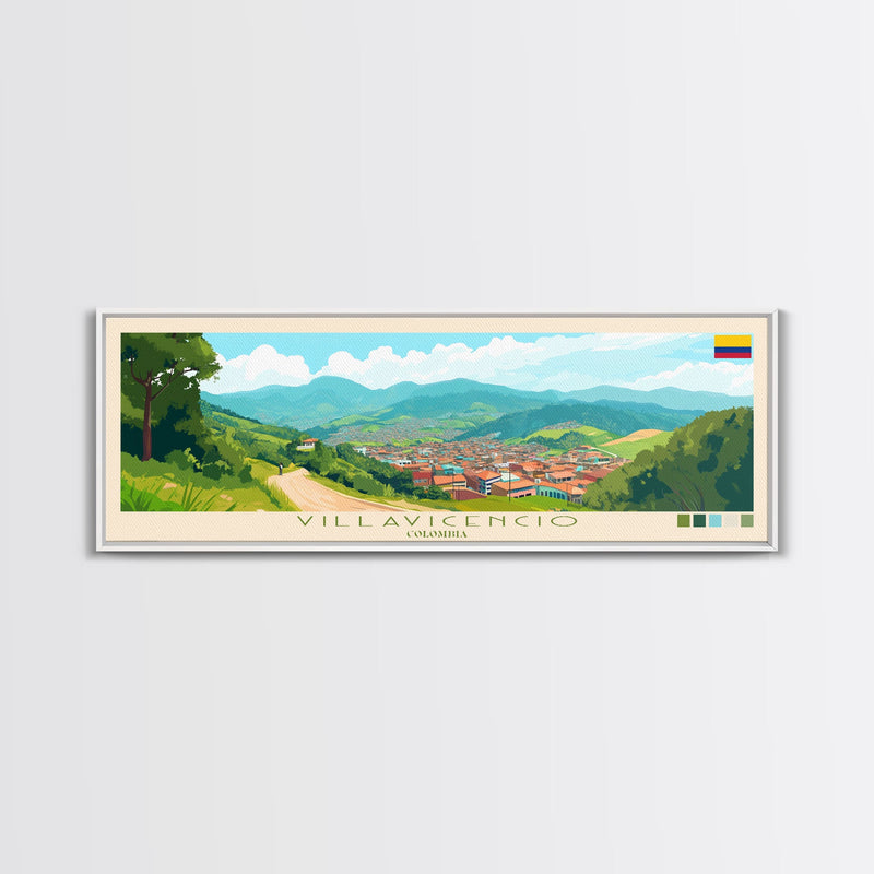 Villavicencio, Colombia Travel Poster Panoramic Canvas Print, Villavicencio, Colombia Painting, Colombia Art, Villavicencio Travel Art, Guest Room Painting