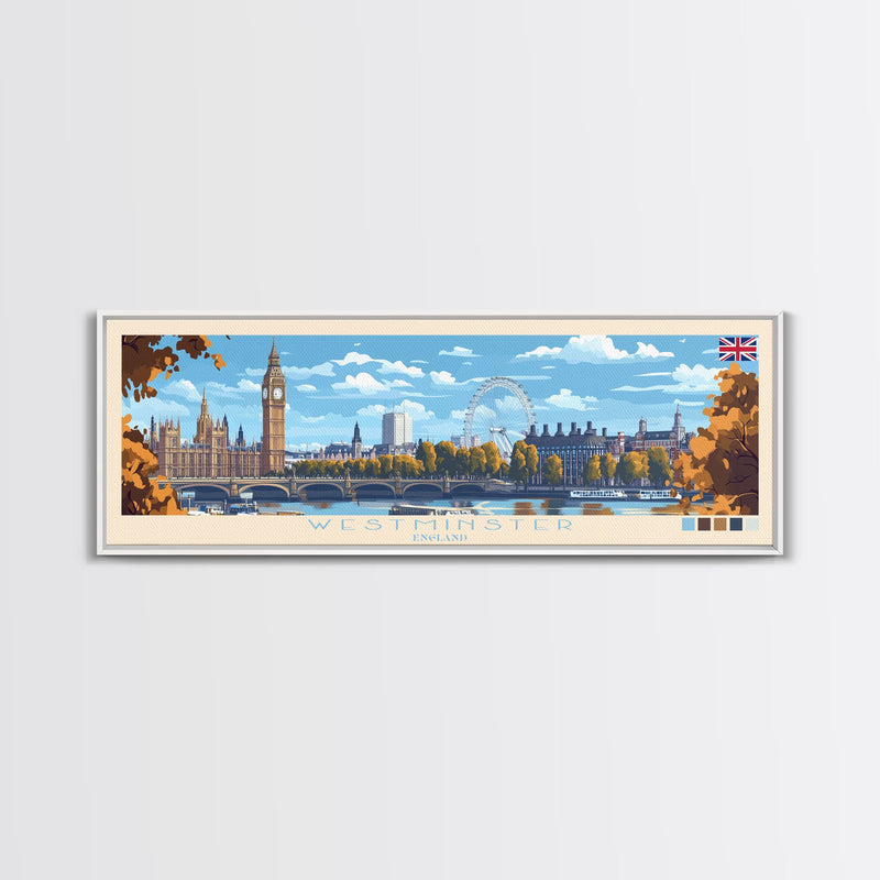 Westminster, England Panoramic Travel Poster Canvas Print, Westminster, England Painting, England Art, Westminster Travel Art, Living Room Painting