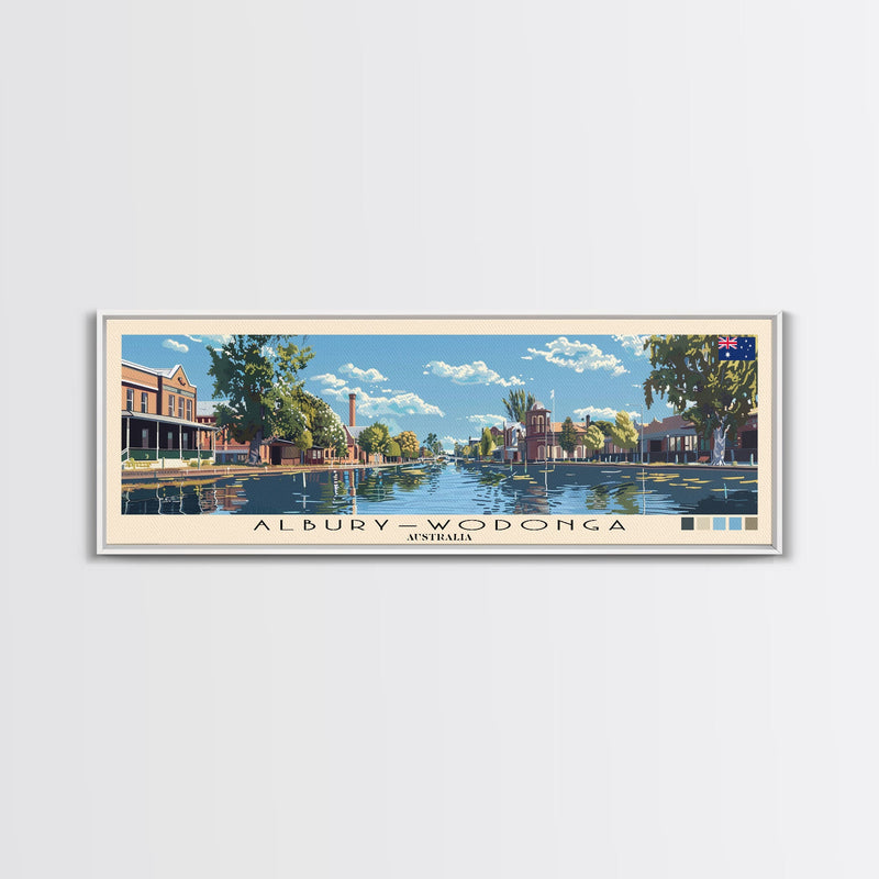 Alburyâ€“Wodonga, Australia Panoramic Canvas Print, Alburyâ€“Wodonga, Australia Painting, Australia Art, Alburyâ€“Wodonga Travel Poster, Travel Art, Housewarming Gift