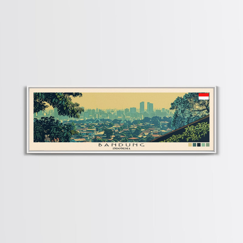 Bandung, Indonesia Panoramic Canvas Print, Bandung, Indonesia Painting, Indonesia Art, Bandung Travel Poster, Travel Art, Housewarming Gift