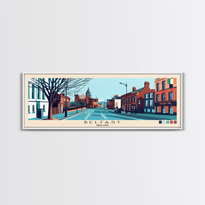 Belfast, Ireland Panoramic Canvas Print, Belfast, Ireland Painting, Ireland Art, Belfast Travel Poster, Travel Art, Vacation Gift