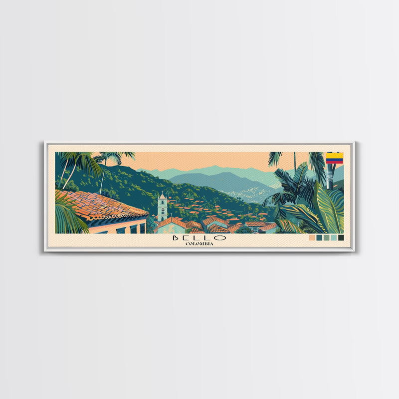 Bello, Colombia Panoramic Canvas Print, Bello, Colombia Painting, Colombia Art, Bello Travel Poster, Travel Art, Living Room Painting