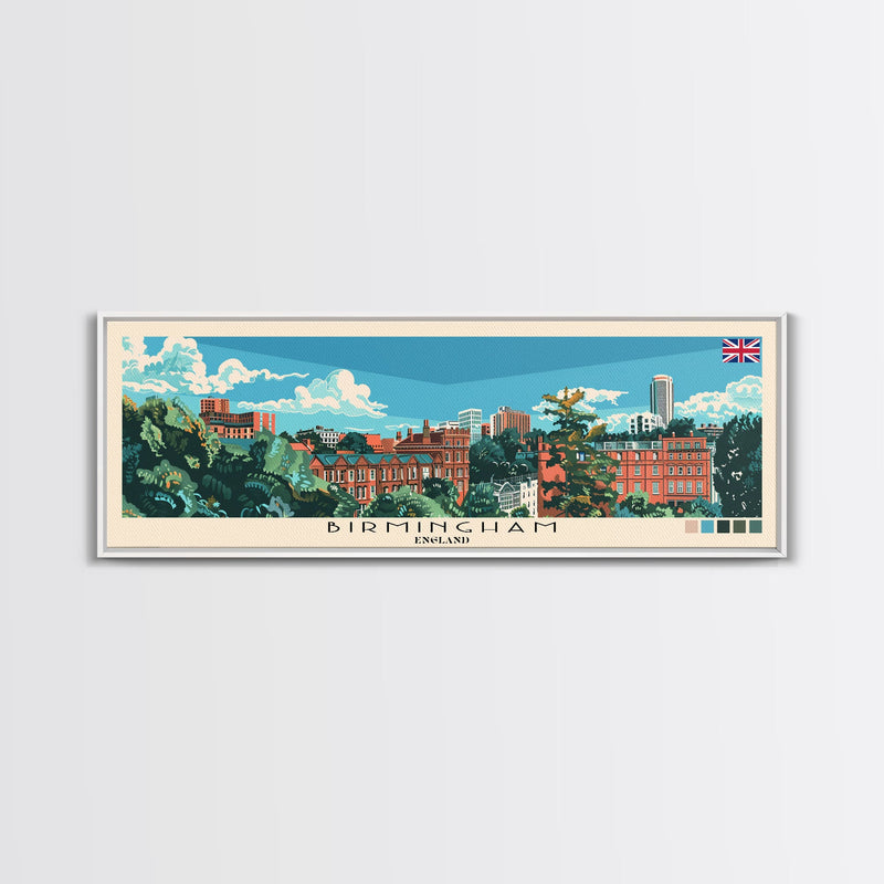 Birmingham, England Panoramic Canvas Print, Birmingham, England Painting, England Art, Birmingham Travel Poster, Travel Art, Guest Room Painting