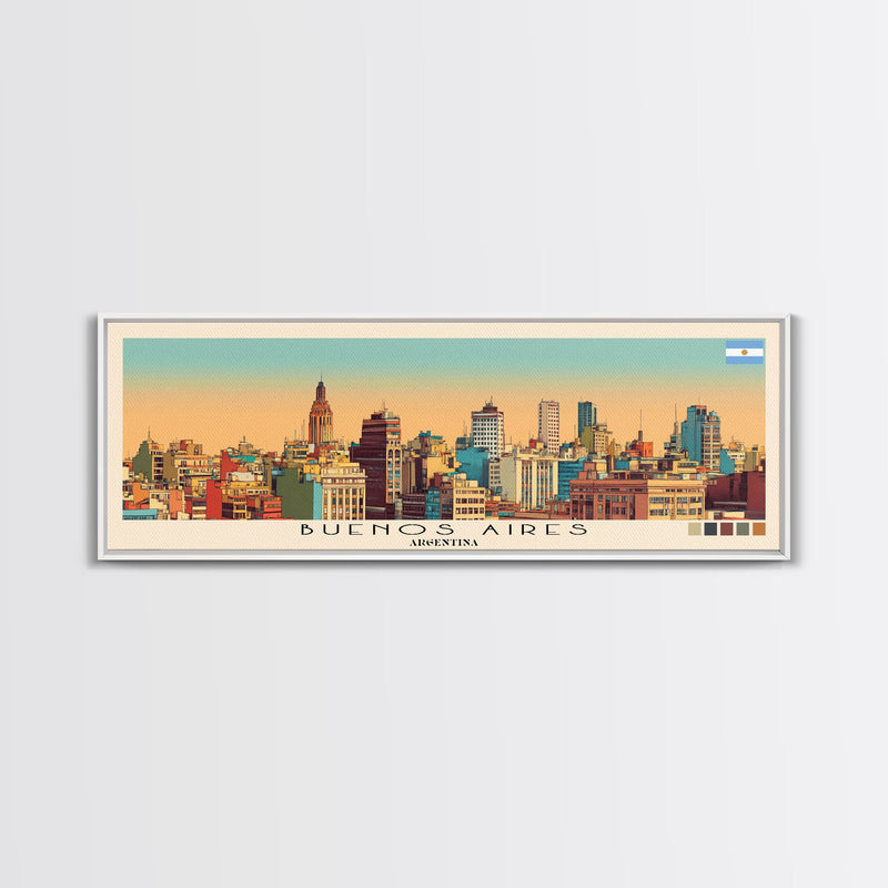 Buenos Aires, Argentina Panoramic Canvas Print, Buenos Aires, Argentina Painting, Argentina Art, Buenos Aires Travel Poster, Travel Art, Guest Room Painting