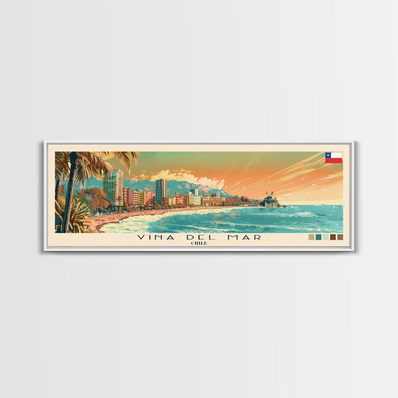 Vina del Mar, Chile Panoramic Canvas Print, Vina del Mar, Chile Painting, Chile Art, Vina del Mar Travel Poster, Travel Art, Living Room Painting