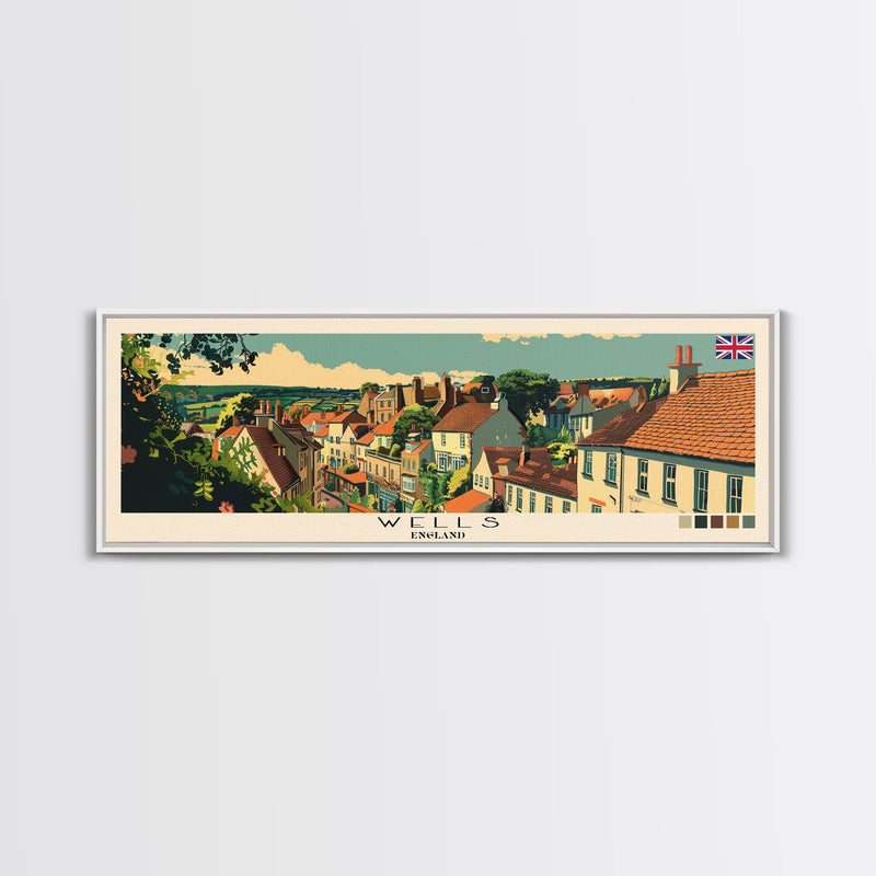 Wells, England Panoramic Canvas Print, Wells, England Painting, England Art, Wells Travel Poster, Travel Art, Guest Room Painting