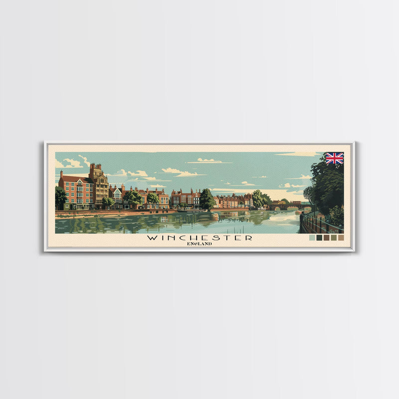 Winchester, England Panoramic Canvas Print, Winchester, England Painting, England Art, Winchester Travel Poster, Travel Art, Housewarming Gift