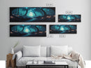 The mycelium Networrk, Fantasy Art, Framed Canvas Print, Bioluminescent Fantasy Forest At Night, Blue Glowing Ambience Art