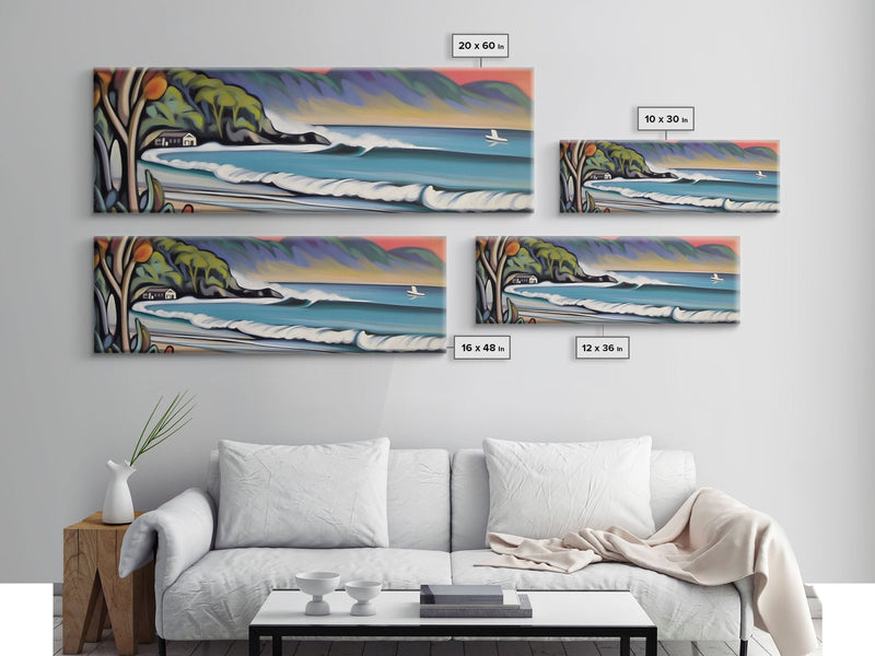 Abstract Beach Canvas Art Print, Sea, Ocean, Seascape, Nature, Waves, Beach House Art, Wall Decor, Panoramic, Wall Art, Canvas Print