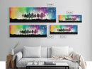 Large Abstract Art Print, Colorful Watercolor Sky, Silhouette Trees, Tie Die Sky, Framed Canvas Print, Panoramic, Wall Art, Canvas Print