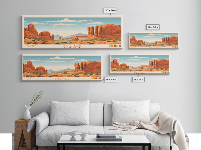 Arches National Park, Panoramic Utah Travel Art, National Park Print, Minimalist Travel Art, Midcentury Modern Style Landscape