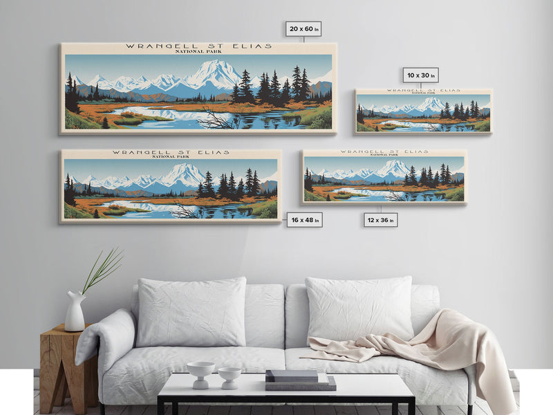 Wrangell St. Elias National Park Panoramic Alaska Travel Art, National Park Print, Minimalist Travel Art, Midcentury Modern Style Landscape