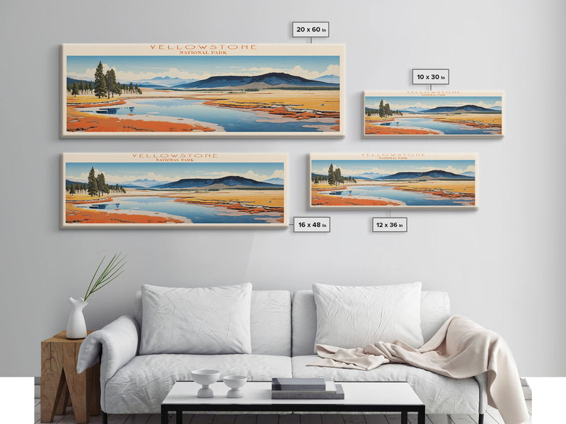 Yellowstone National Park Panoramic Wyoming Travel Art, National Park Print, Minimalist Travel Art, Midcentury Modern Style Landscape