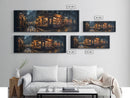 The Book Shop in Paris, Framed Canvas Print, Paris On A Rainy Night, Living Room Decor, Victorian Oil Painting