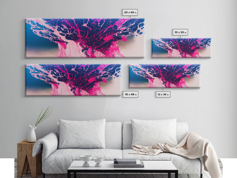 Bubblegum Pink Abstract Explosion Art, Extra Large Wall Art, Framed Panoramic Canvas Print, Framed Wall Art