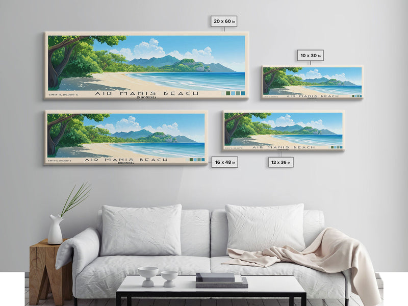 Air Manis Beach, Indonesia Panoramic Beach Print, Vacation Gift, Indonesia Wall Art, Framed Canvas Print, Framed Beach Painting