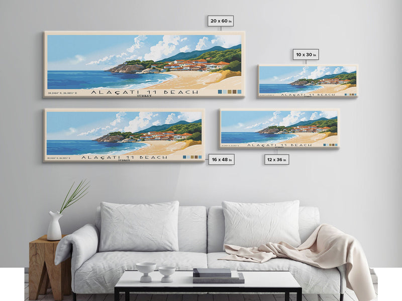 AlaÃ§atÄ± 11 Beach, Turkey Panoramic Beach Print, Vacation Gift, Turkey Wall Art, Beach Painting, Beach Decor, Beach Painting