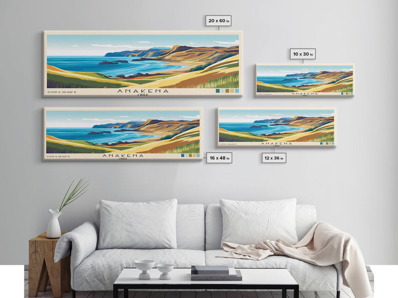 Anakena, Chile Panoramic Print, Vacation Gift, Chile Wall Art, Beach Painting, Beach Decor, Beach Or Lakehouse Art