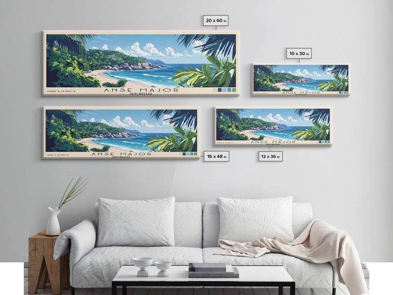 Anse Major, Seychelles Panoramic Beach Print, Vacation Gift, Seychelles Wall Art, Beach Painting, Beach Decor, Beach Painting