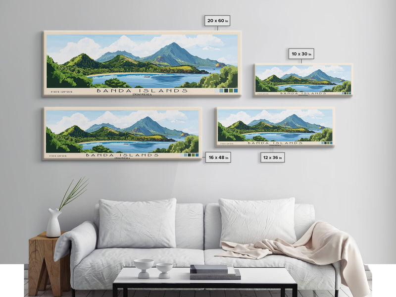 Banda Islands, Indonesia Panoramic Beach Print, Vacation Gift, Indonesia Wall Art, Framed Canvas Print, Framed Beach Painting