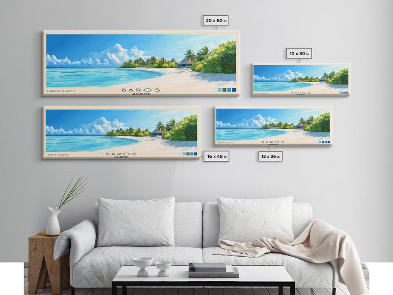 Baros, Maldives Panoramic Print, Vacation Gift, Maldives Wall Art, Beach Painting, Beach Decor, Large Wall Art, Wood Frame Art