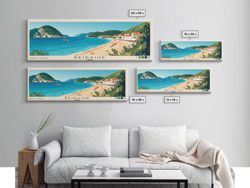 Beidaihe, China Panoramic Beach Print, Vacation Gift, China Wall Art, Beach Painting, Beach Decor, Beach Painting