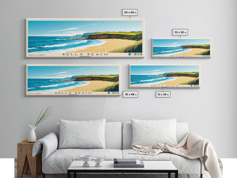 Bells Beach, Australia Panoramic Beach Print, Vacation Gift, Australia Wall Art, Beach Painting, Beach Decor, Beach Painting