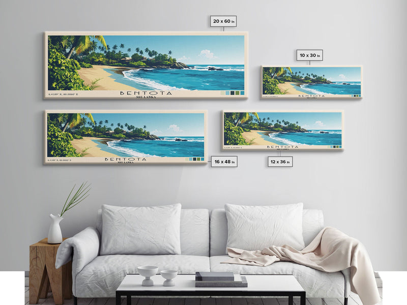 Bentota, Sri Lanka Panoramic Beach Print, Vacation Gift, Sri Lanka Wall Art, Framed Canvas Print, Framed Beach Painting