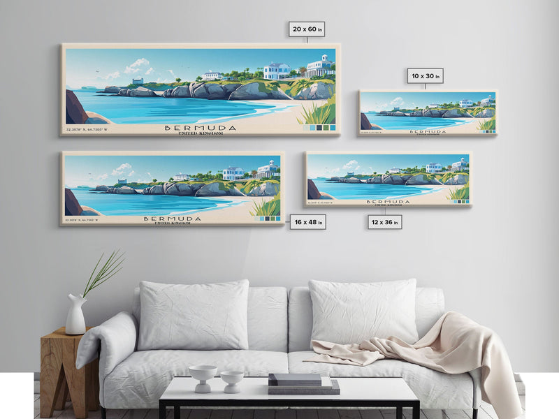 Bermuda, United Kingdom Panoramic Beach Print, Vacation Gift, United Kingdom Wall Art, Beach Painting, Beach Decor, Beach Painting