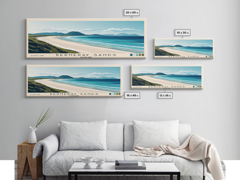 Berneray Sands, Scotland Panoramic Print, Vacation Gift, Scotland Wall Art, Beach Painting, Beach Decor, Large Wall Art, Wood Frame Art