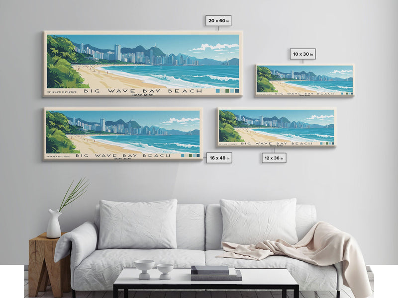 Big Wave Bay Beach, Hong Kong Panoramic Print, Vacation Gift, Hong Kong Wall Art, Beach Painting, Beach Decor, Beach Or Lakehouse Art