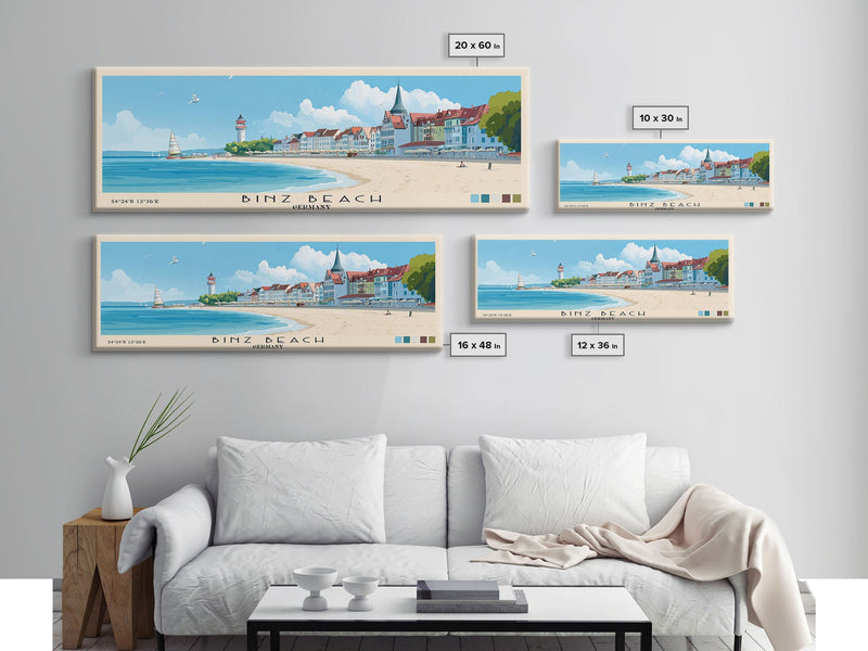 Binz Beach, Germany Panoramic Print, Vacation Gift, Germany Wall Art, Beach Painting, Beach Decor, Large Wall Art, Wood Frame Art